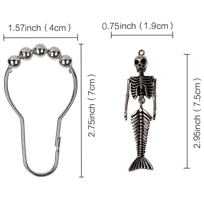 ZILucky 12Pcs Mermaid Skeleton Shower Curtain Hooks Halloween Decorative Home Bathroom Decor Rustproof Skeletons Shower Curtain Rings (Mermaid Skull Silver) - Image 2